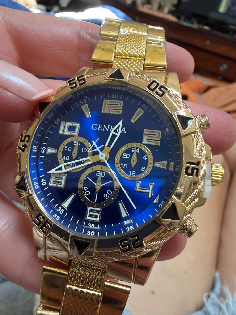 Geneva Men’s Gold Tone Quartz Watch with Blue Dial